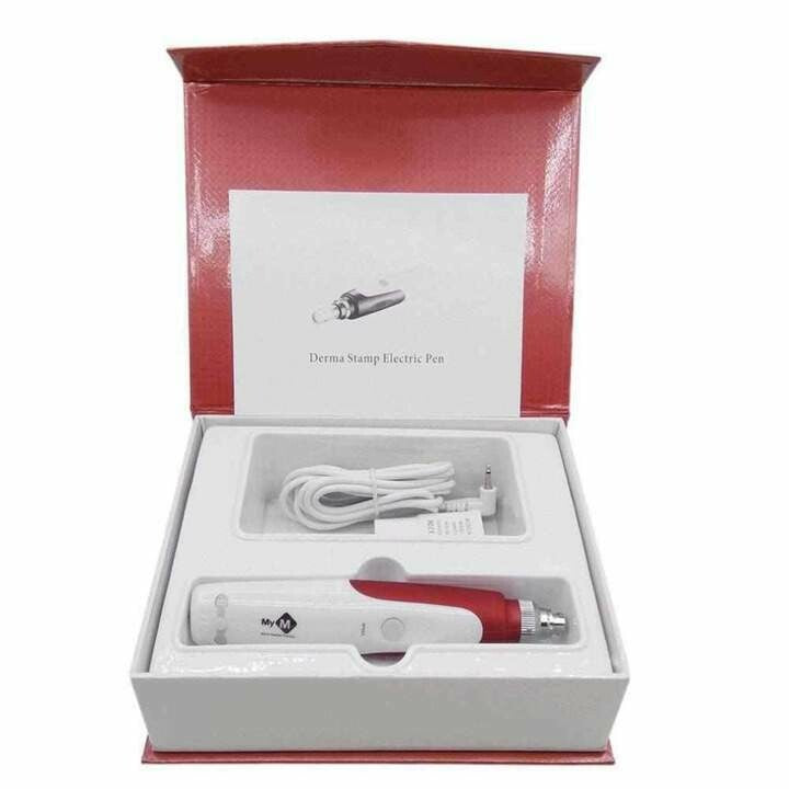 Pluma de microneedling tipo dermapen alámbrica en su estuche