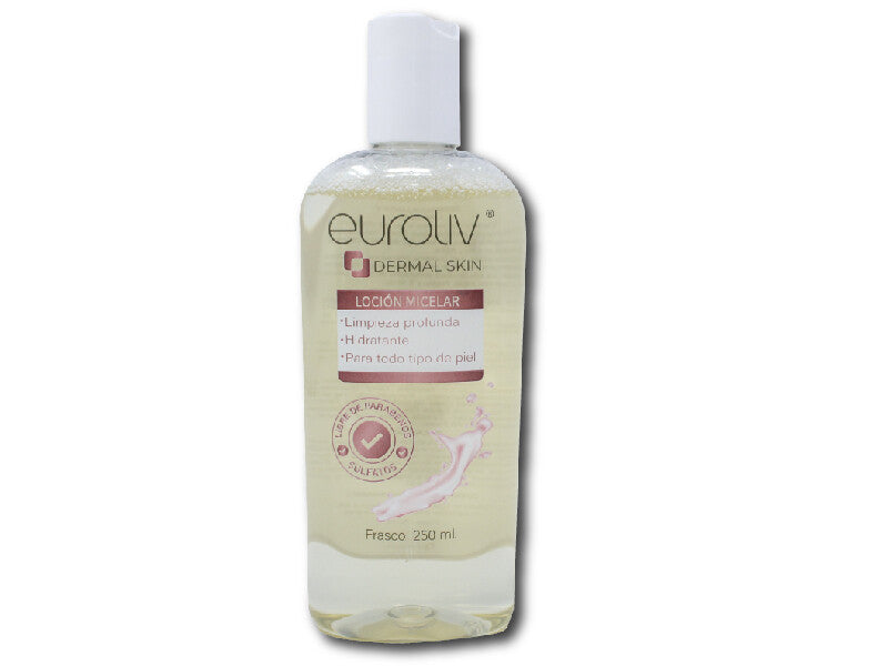 Agua micelar Euroliv Dermal Skin, loción micelar desmaquillante de 250 ml