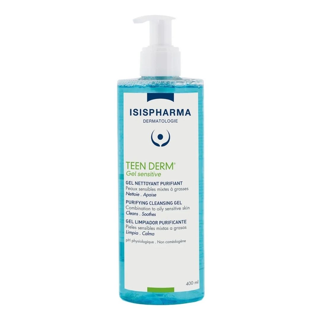 Isispharma Teen Derm Gel Sensitive 400ml — Limpiador Piel Grasa Sensible XL — DermaPharma