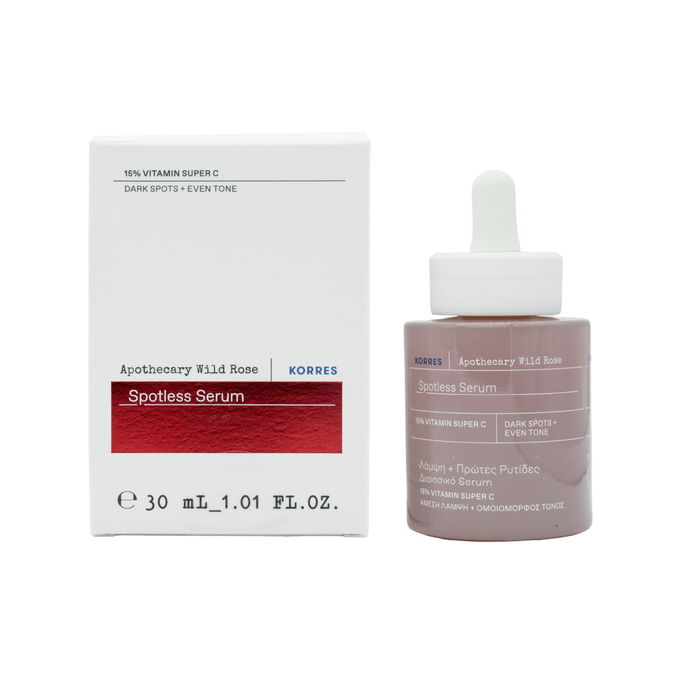 Korres Wild Rose Spotless Serum 30 ml, sérum bifásico despigmentante con 15% de vitamina C