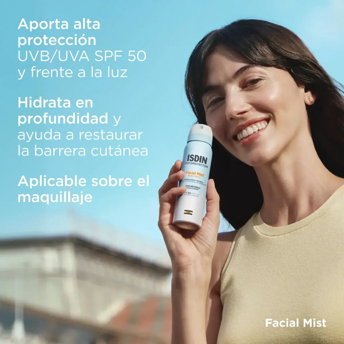 ISDIN Fotoprotector Facial Mist SPF50 100ml — Bruma Reaplicadora — DermaPharma