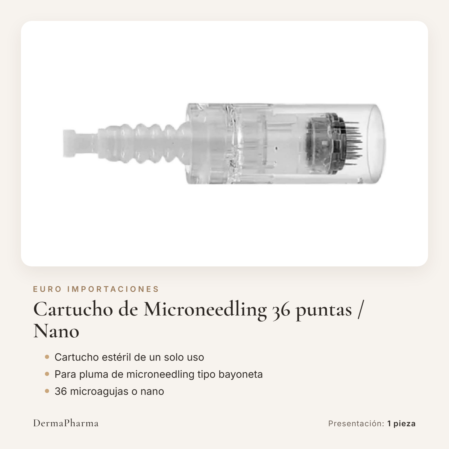 Cartucho desechable de microneedling de 36 puntas con conexión de bayoneta