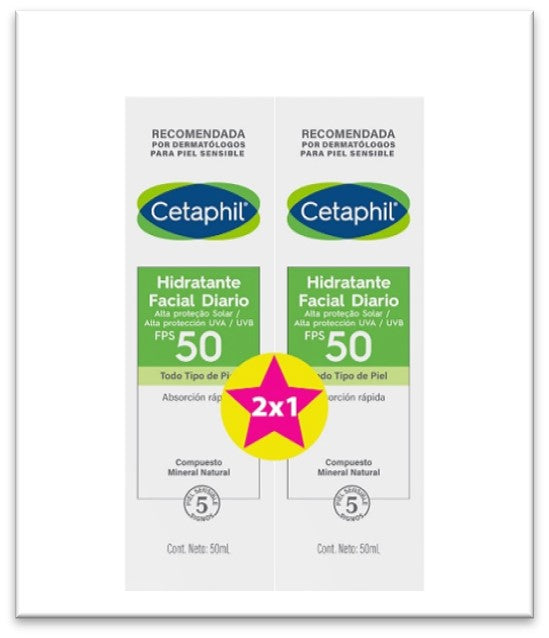 Cetaphil Hidratante Facial Diario FPS 50 Pack de 2 × 50 ml — Hidrata y Protege — DermaPharma
