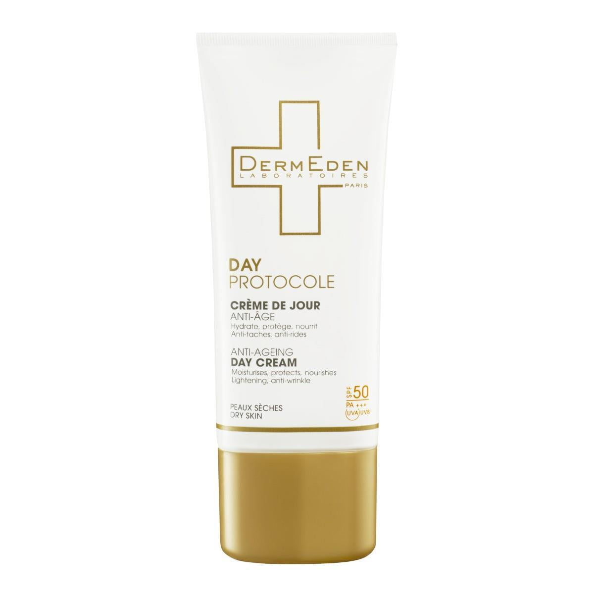 DermEden Day Protocole FPS 50+ 50 ml, crema de día anti-edad con protección solar para piel normal a seca