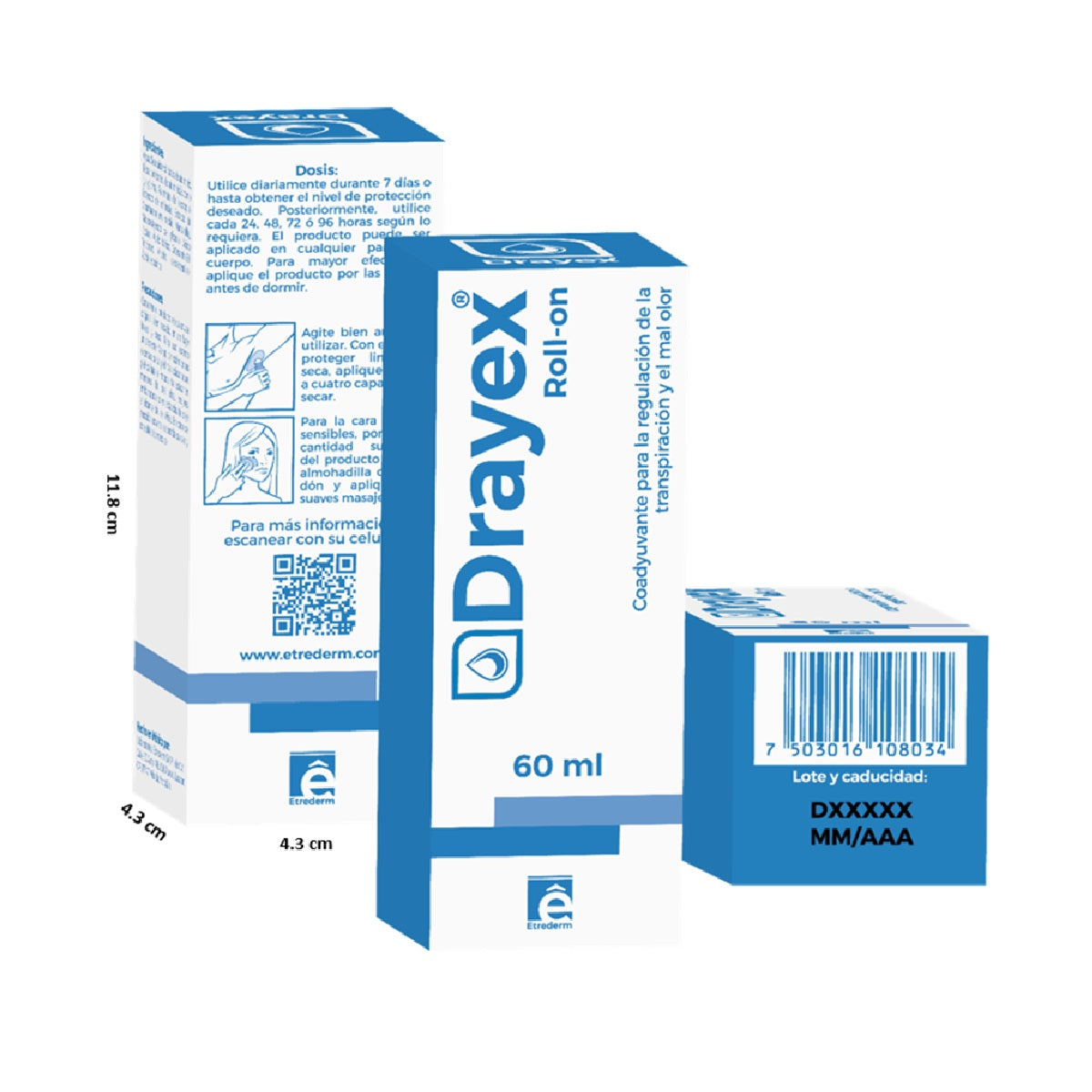 Etrederm Drayex Roll-On — Antitranspirante contra Sudoración y Mal Olor — DermaPharma