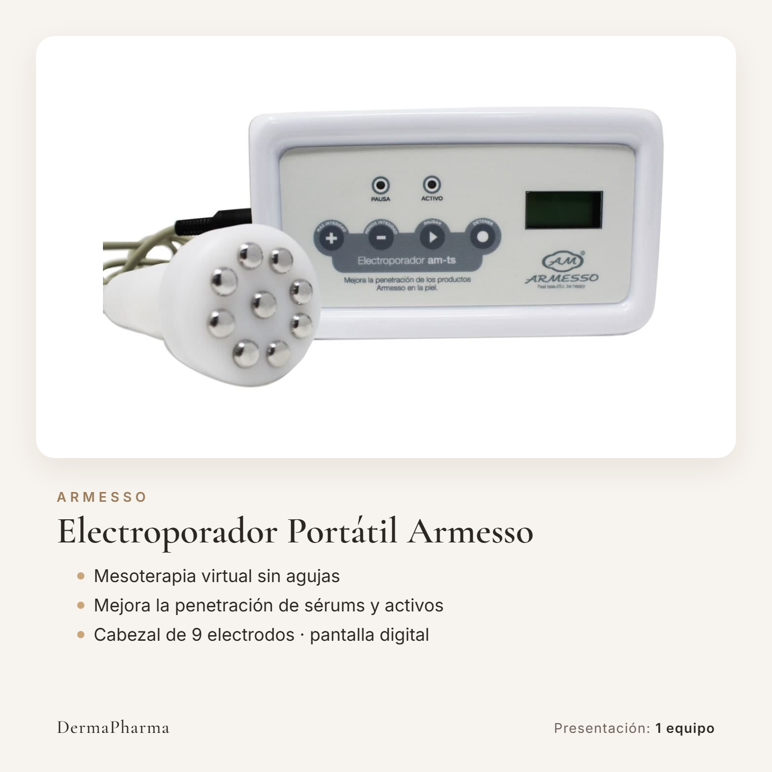 Electroporador portátil Armesso con cabezal de 9 electrodos y panel digital