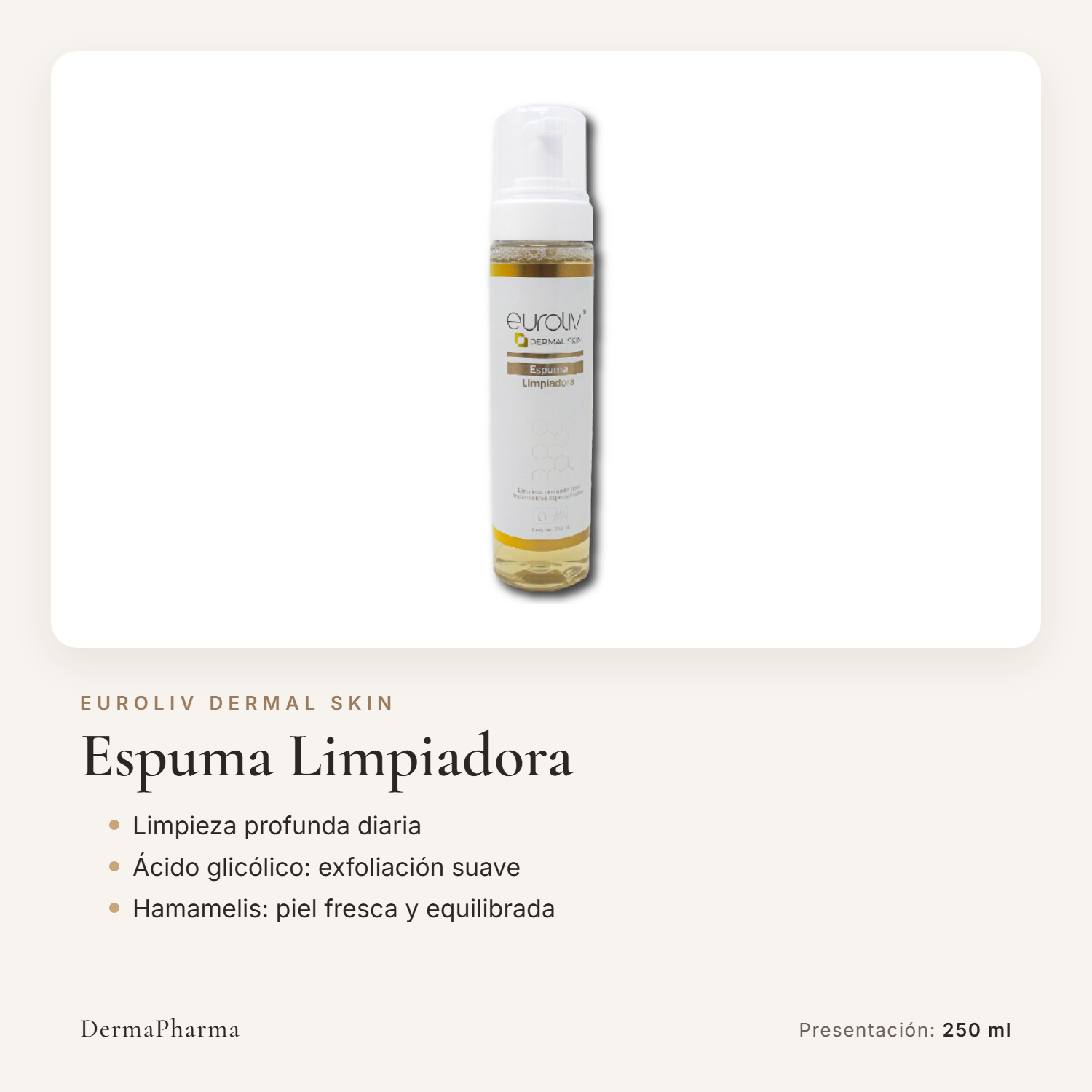 Espuma limpiadora facial Euroliv Dermal Skin de 250 ml