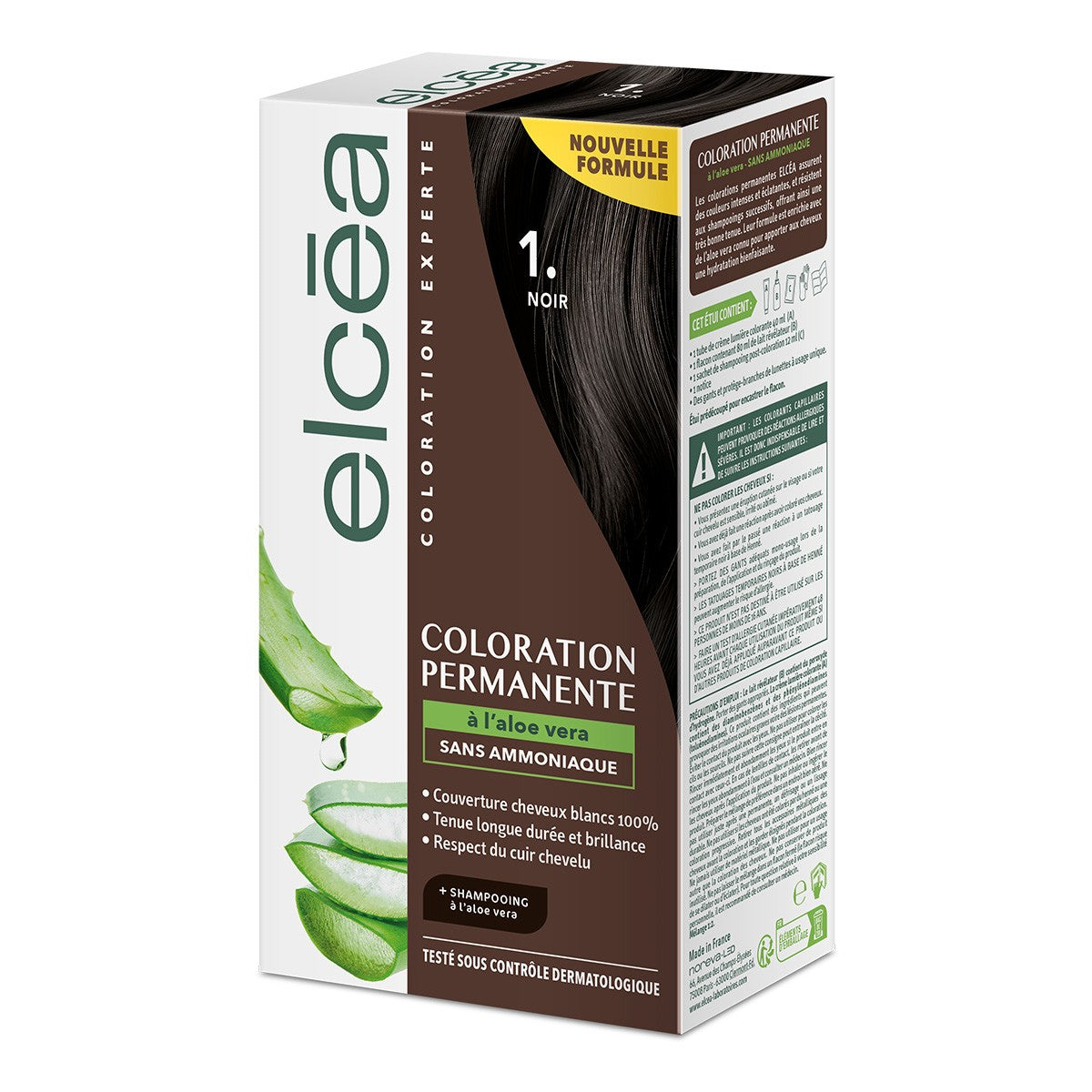 Elcea Tinte Permanente 1 Negro Kit sin amoníaco, caja del tinte Black 1 de Laboratoires Noreva