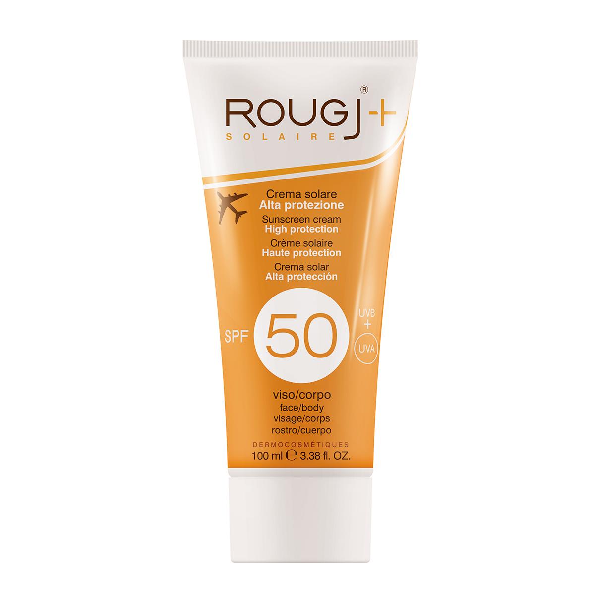 Rougj Fotoprotector SPF 50 cara y cuerpo, tubo de 100 ml, protección solar muy alta