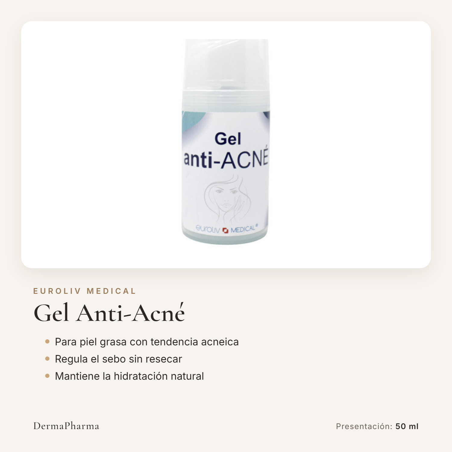 Gel anti-acné Euroliv Medical, frasco de 50 ml