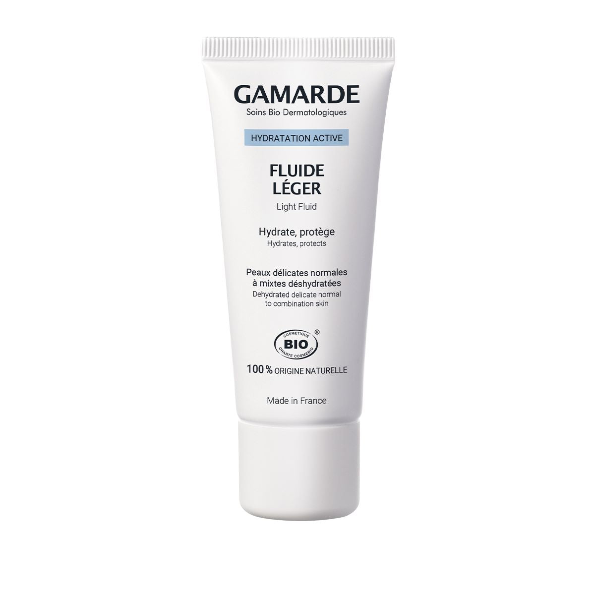 Gamarde Fluido Hidratante Facial 40 ml, fluido hidratante ligero orgánico para piel sensible normal a mixta