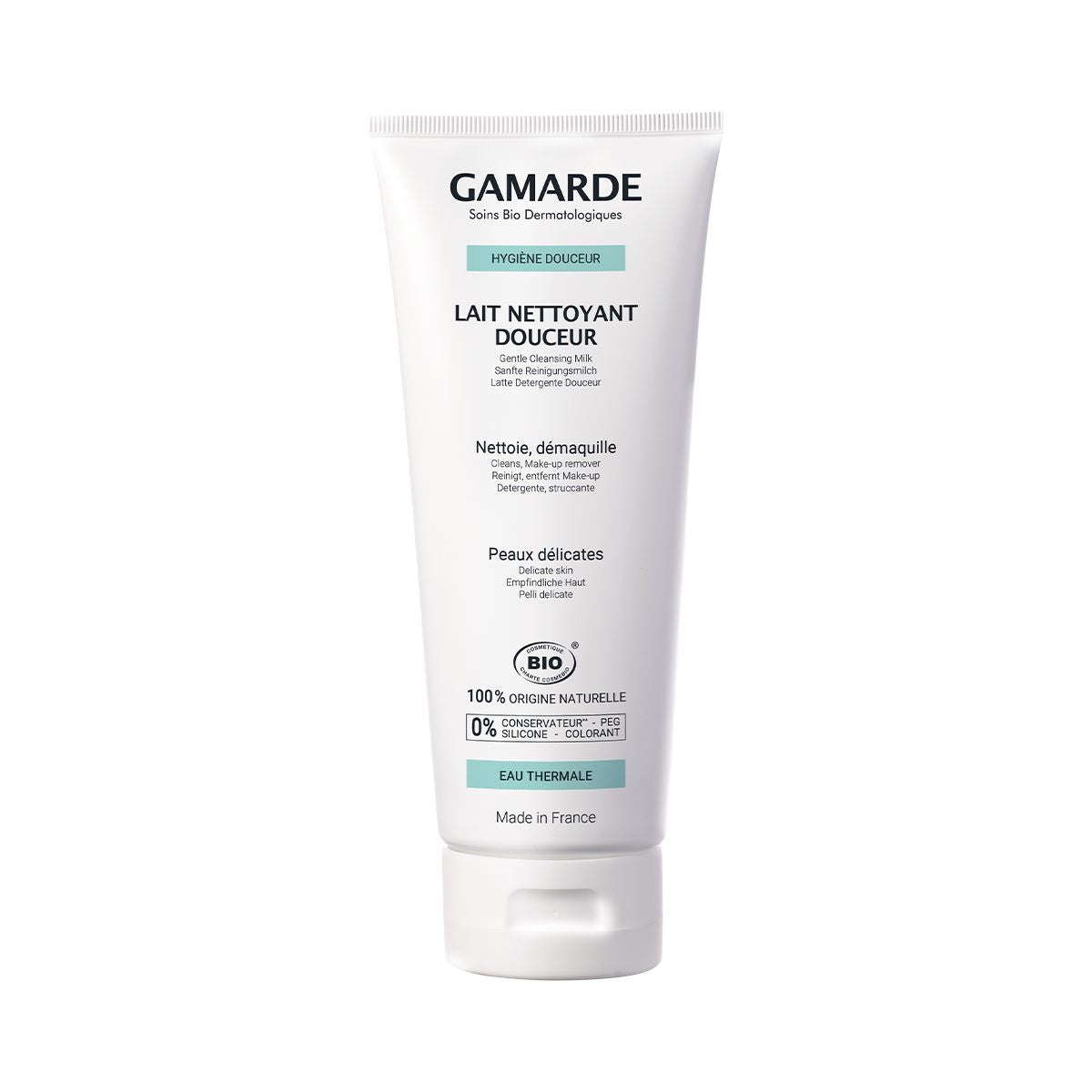 Gamarde Leche Limpiadora Suave 200 ml, leche desmaquillante orgánica para piel delicada