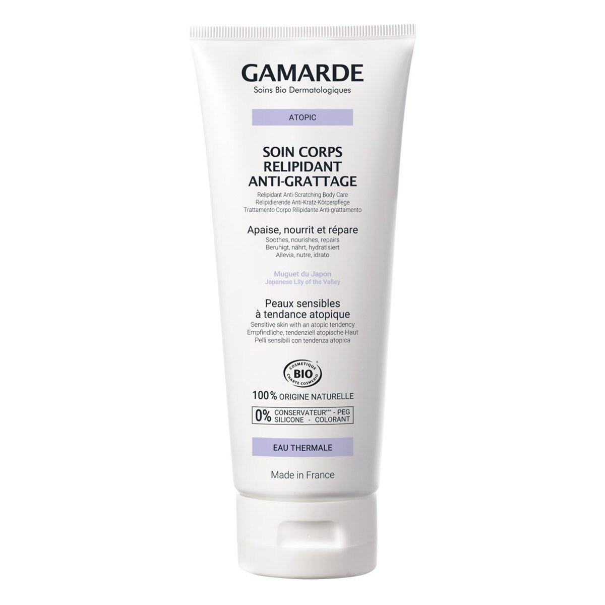 Gamarde Tratamiento Corporal Relipidizante Anticomezón 200 ml, emoliente corporal para piel seca y atópica