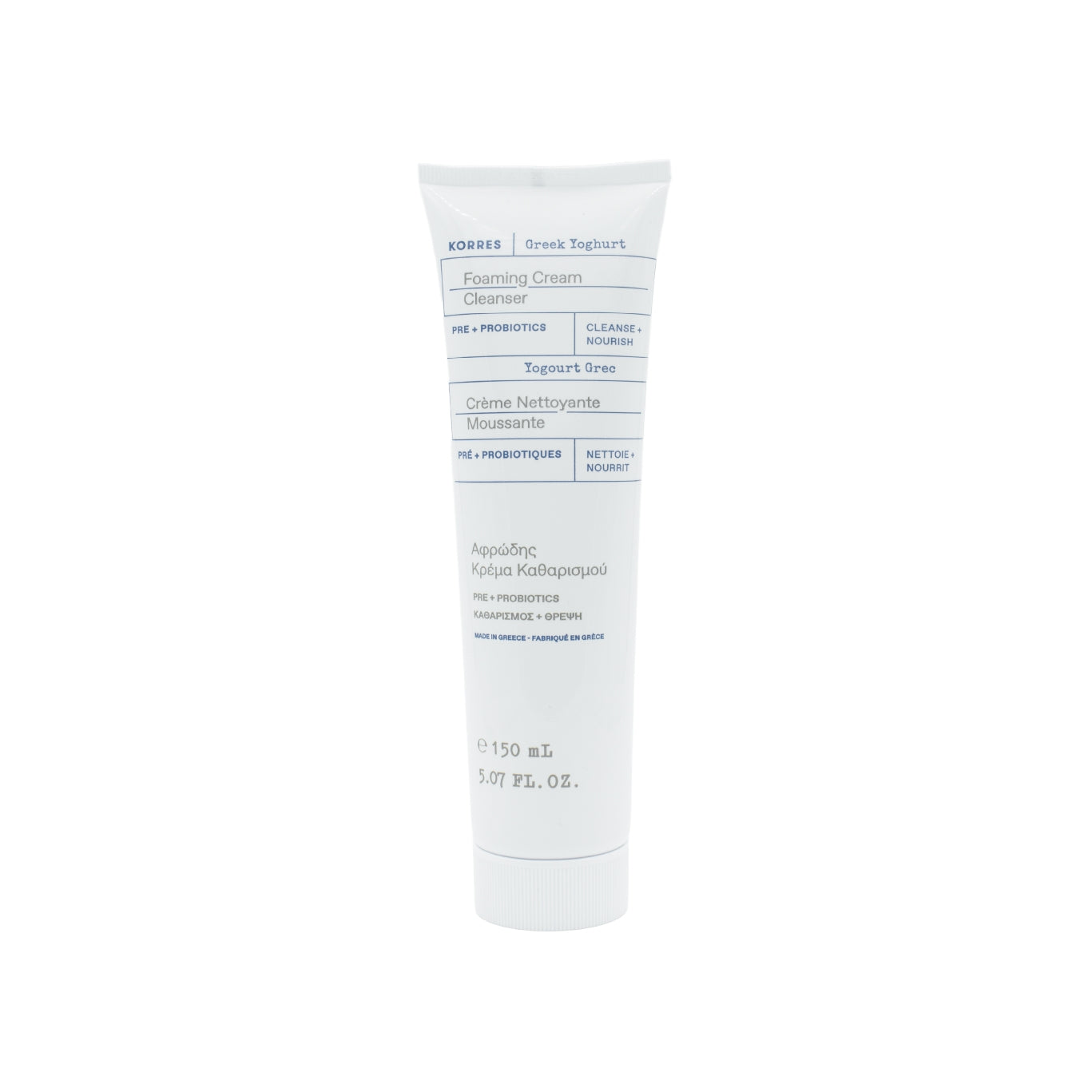 Korres Greek Yoghurt Foaming Cream Cleanser 150 ml, limpiador facial en crema espumosa con yogur griego
