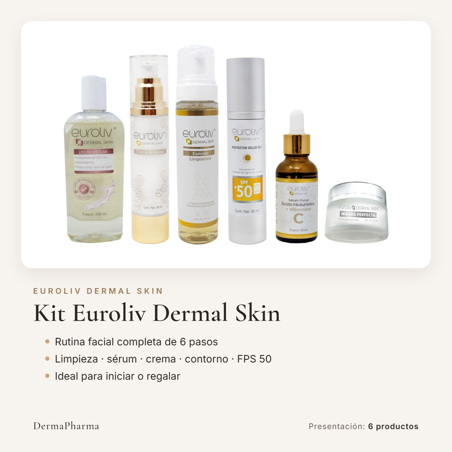 Kit de rutina facial Euroliv Dermal Skin con 6 productos