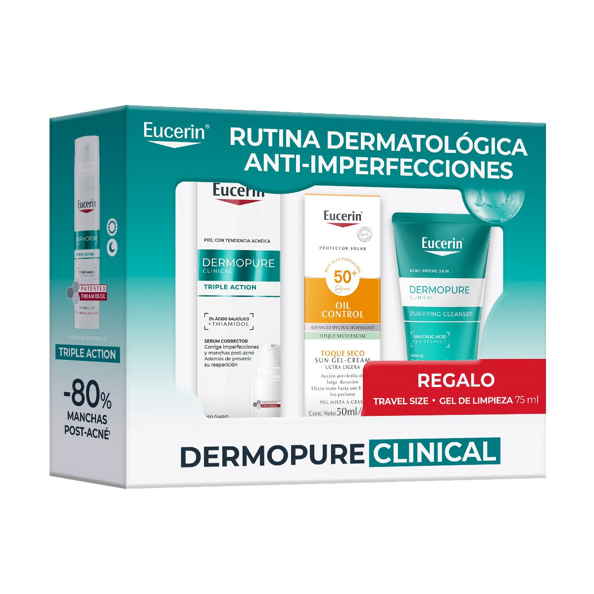 Eucerin Pack DermoPure Triple Effect 40ml + Oil Control FPS50 + Gel Limpiador