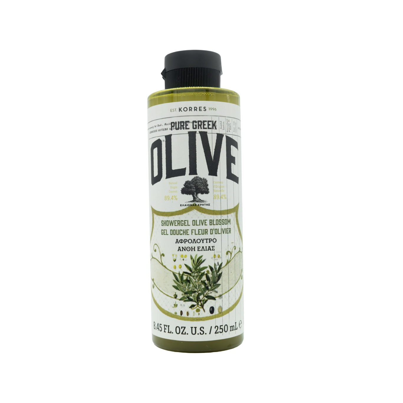 Korres Pure Greek Olive Shower Gel Olive Blossom 250 ml, gel de ducha con extracto de hoja de olivo