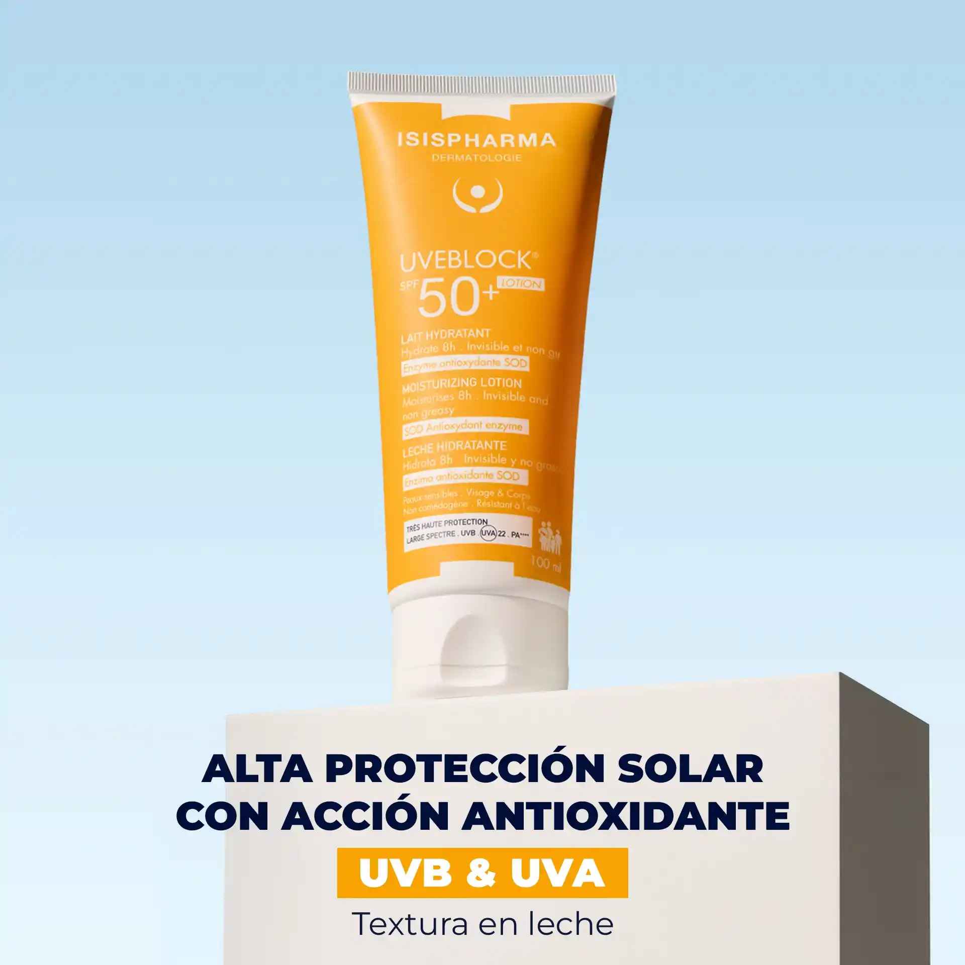 Isispharma Uveblock FPS50+ Lotion 100ml — Fotoprotección Corporal Alta — DermaPharma
