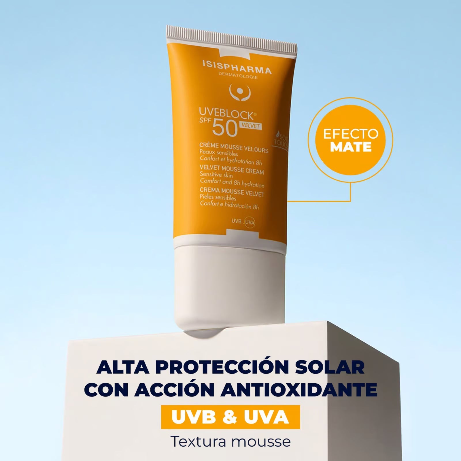 Isispharma Uveblock Velvet FPS50+ 40ml — Toque Seco Facial — DermaPharma