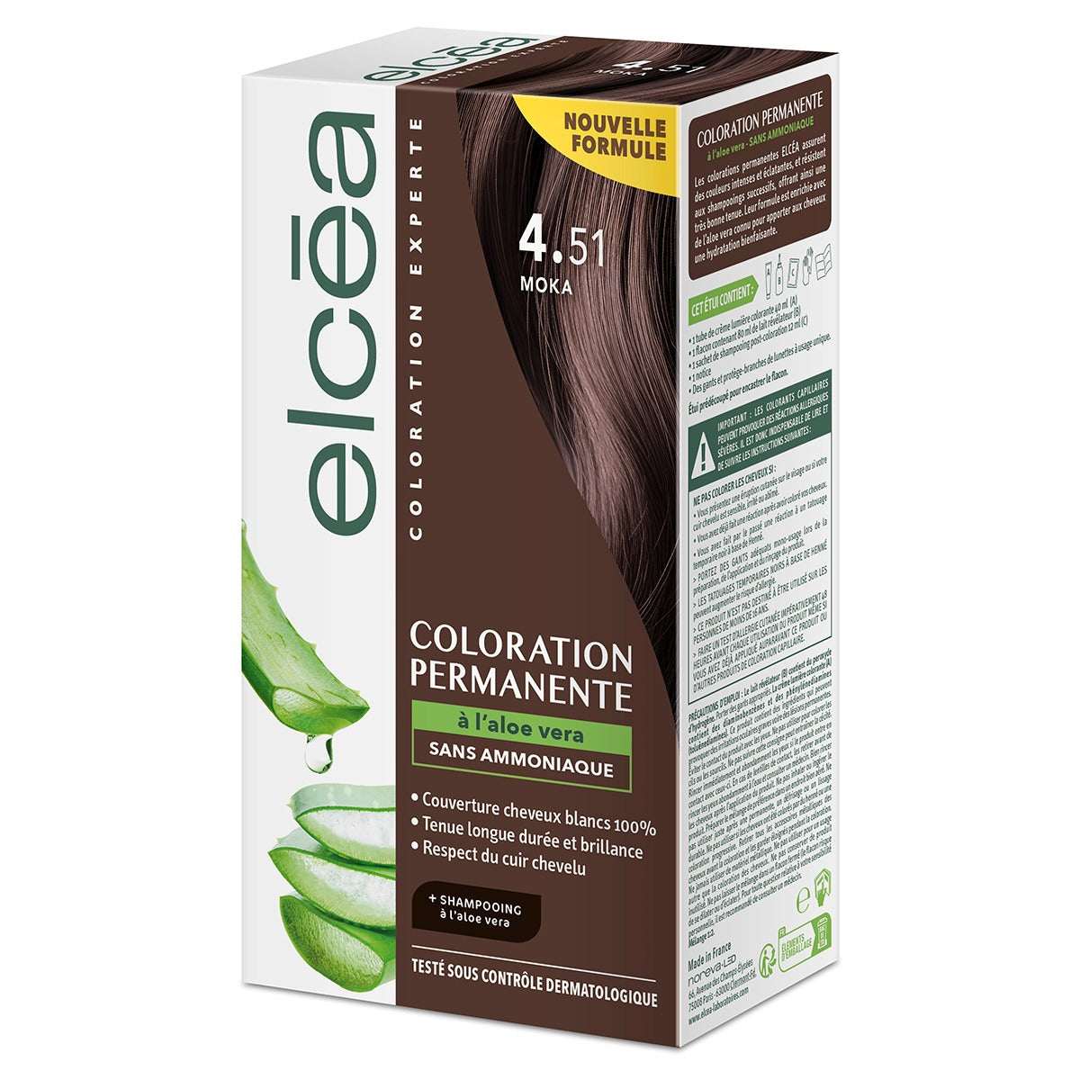 Elcea Tinte Permanente 4.51 Moka Kit, tinte castaño moka sin amoníaco con cobertura 100 % de canas
