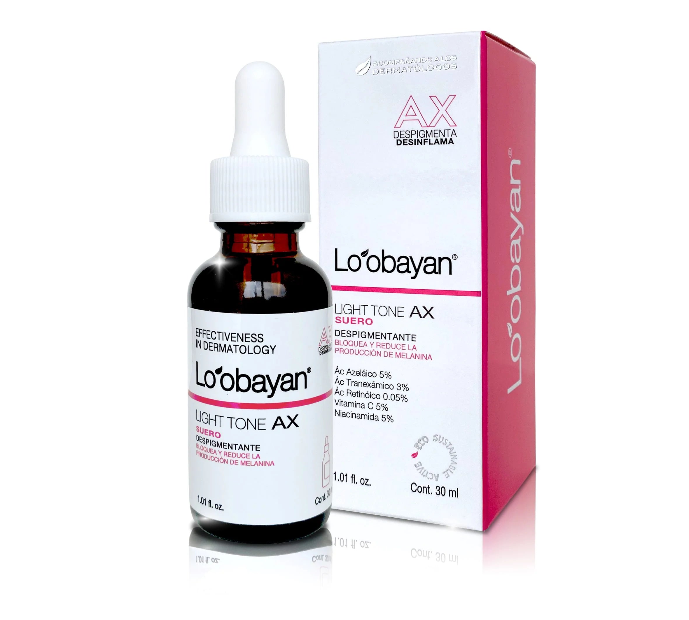 Loobayan Light Tone AX Suero Despigmentante 30ml: frasco y caja