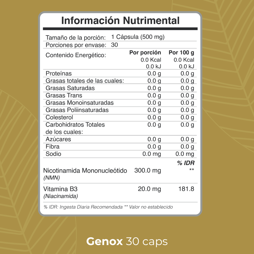 Biobo Labs Revigen Genox 30 Cápsulas — NMN Precursor de NAD+ (1 Mes) — DermaPharma